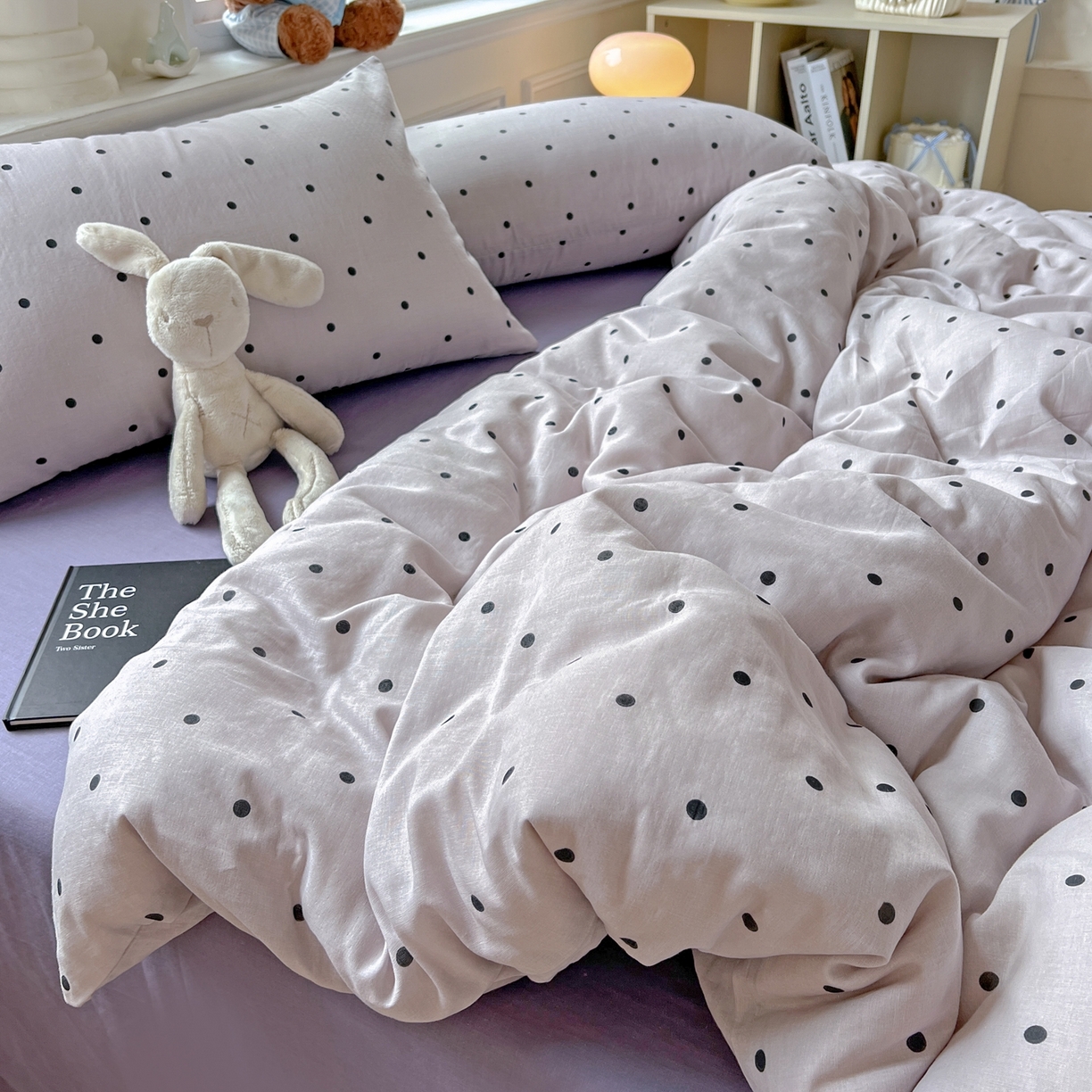 91家纺网 家纺一手货源 找家纺 一比一家纺 2025新款全棉双层纱四件套 芋泥啵啵