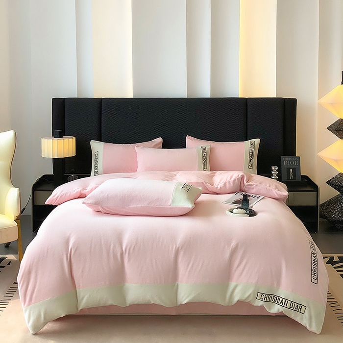 懒猫家纺 2025新款刺绣牛奶绒四件套-妮可 蜜桃-白