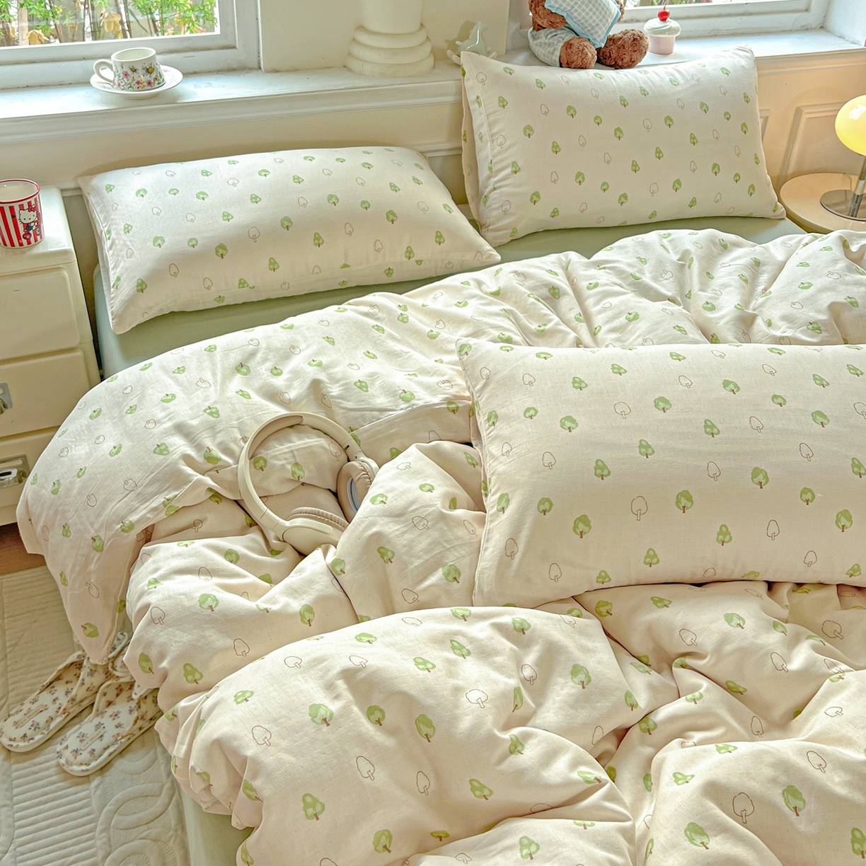 91家纺网 家纺一手货源 找家纺 一比一家纺 2025新款全棉双层纱四件套 仲夏