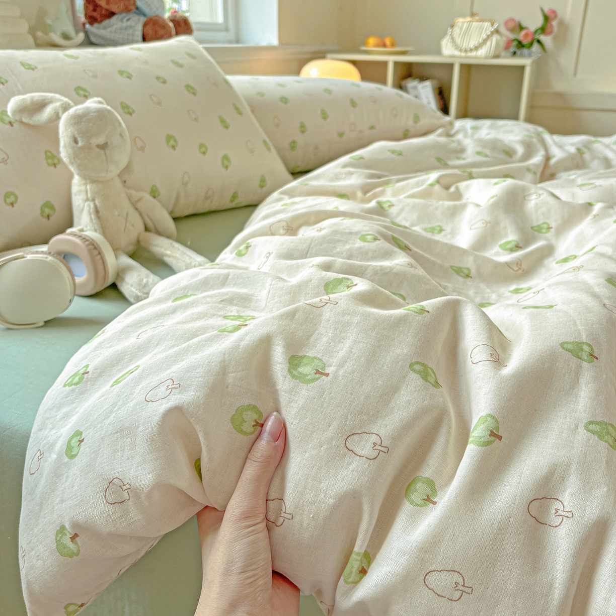 91家纺网 家纺一手货源 找家纺 一比一家纺 2025新款全棉双层纱四件套 仲夏