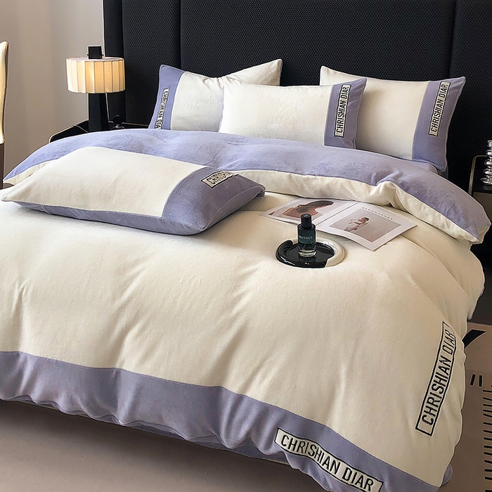 91家纺网 家纺一手货源 找家纺 懒猫家纺 2025新款刺绣牛奶绒四件套-妮可 奶油-紫