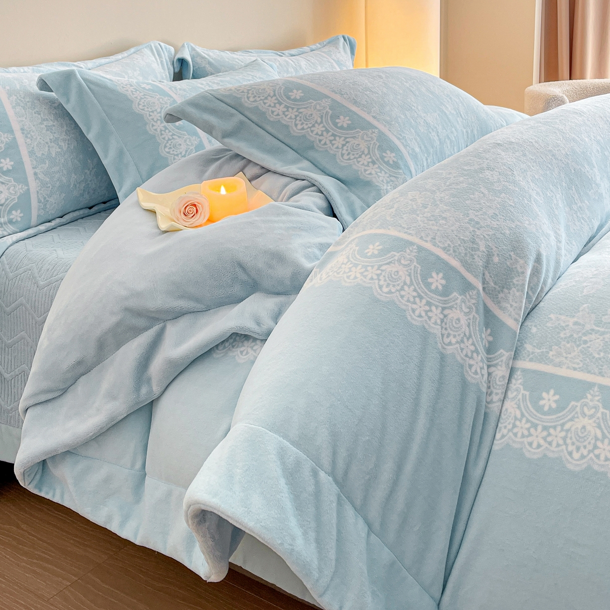 新方向 2025新款高克重240克A类全消光数码印花牛奶绒四件套-恋语 恋语-星月蓝