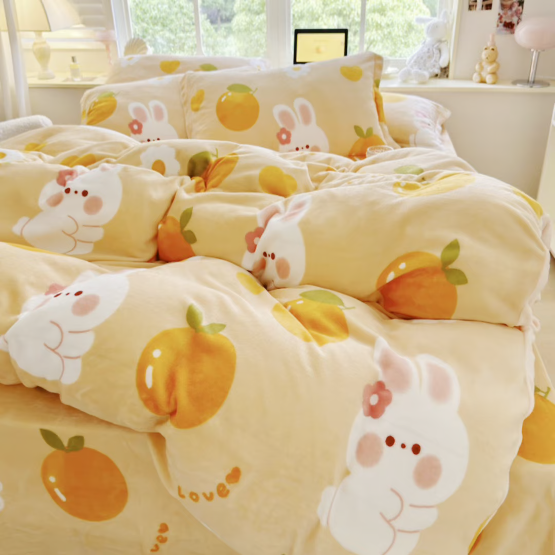 91家纺网 家纺一手货源 找家纺 名兮家居 2025新款高克重牛奶绒印花枕套枕套单件 兔兔派对