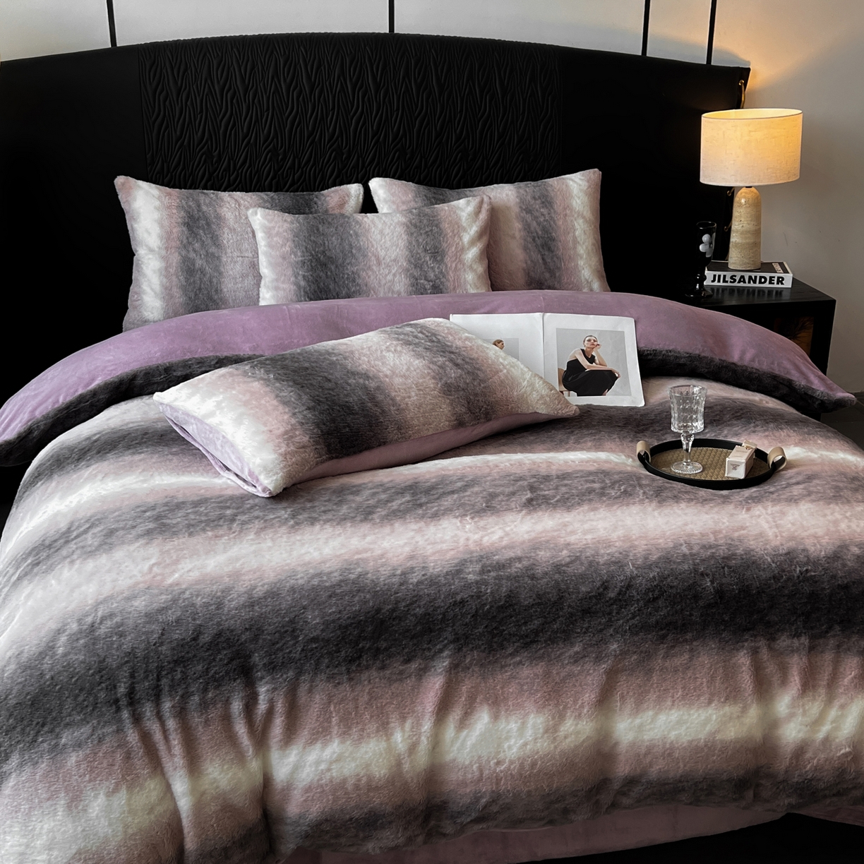 91家纺网 家纺一手货源 找家纺 二八年华 2025新款加厚兔绒四件套 紫色