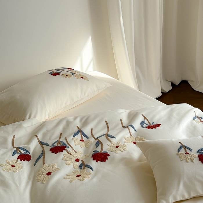 91家纺网 家纺一手货源 找家纺 （总）简纯主义 2025新款全棉纯棉磨毛毛巾绣四件套-塞纳花予