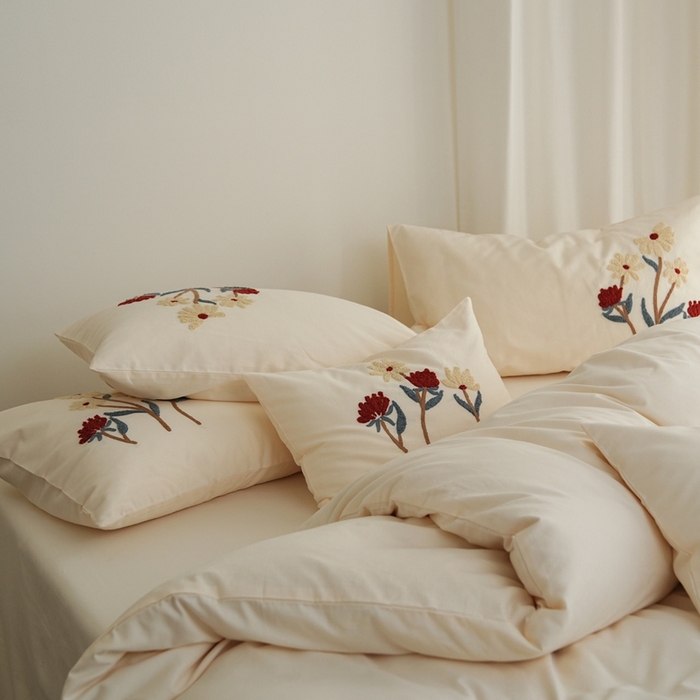 91家纺网 家纺一手货源 找家纺 简纯主义 2025新款全棉纯棉磨毛毛巾绣四件套-塞纳花予 塞纳花予白