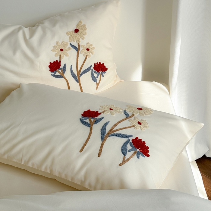 91家纺网 家纺一手货源 找家纺 简纯主义 2025新款全棉纯棉磨毛毛巾绣四件套-塞纳花予 塞纳花予白