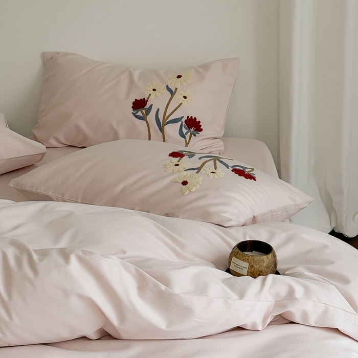 91家纺网 家纺一手货源 找家纺 简纯主义 2025新款全棉纯棉磨毛毛巾绣四件套-塞纳花予 塞纳花予粉