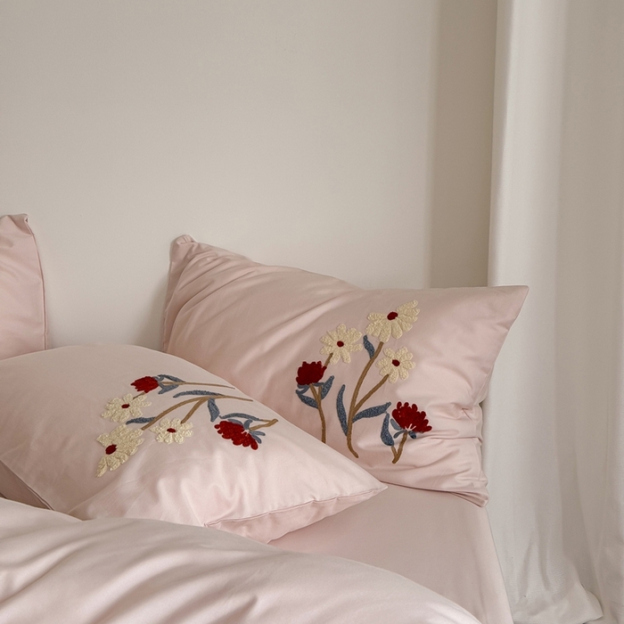 91家纺网 家纺一手货源 找家纺 简纯主义 2025新款全棉纯棉磨毛毛巾绣四件套-塞纳花予 塞纳花予粉