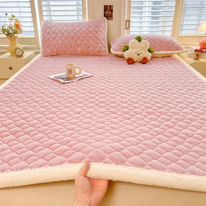 喜居-2025新款纯色牛奶绒床褥垫床垫 豆沙粉