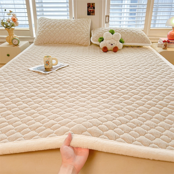 喜居-2025新款纯色牛奶绒床褥垫床垫 奶咖
