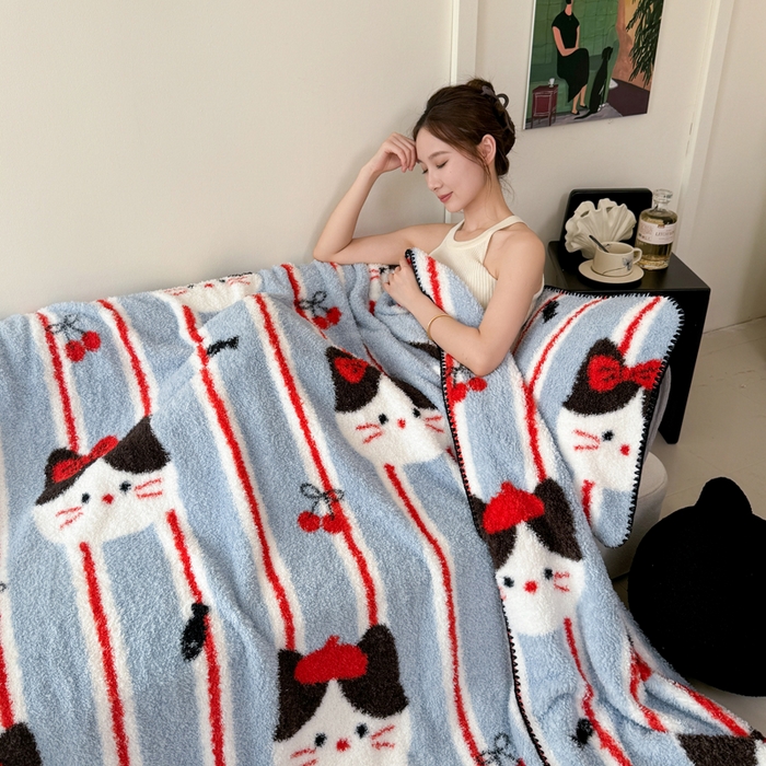 佰亿莱 2026新款卡通萌趣半边绒毛毯 猫咪日记