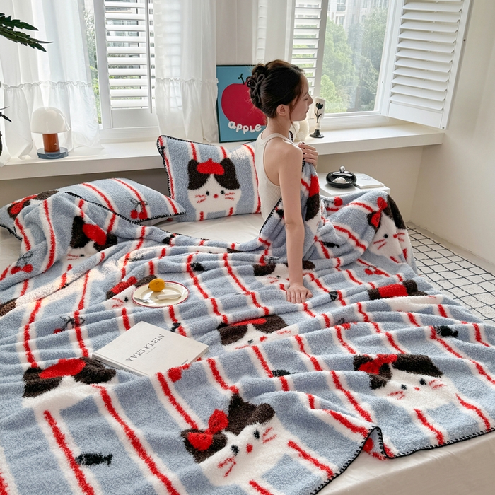 91家纺网 家纺一手货源 找家纺 佰亿莱 2026新款卡通萌趣半边绒毛毯 猫咪日记