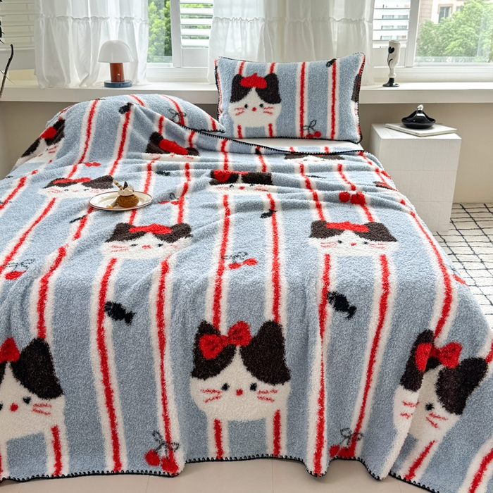 91家纺网 家纺一手货源 找家纺 佰亿莱 2026新款卡通萌趣半边绒毛毯 猫咪日记