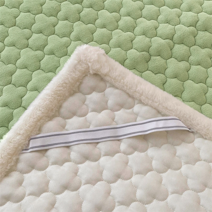 91家纺网 家纺一手货源 找家纺 喜居-2025新款素色牛奶绒床褥床垫-场景二 果绿