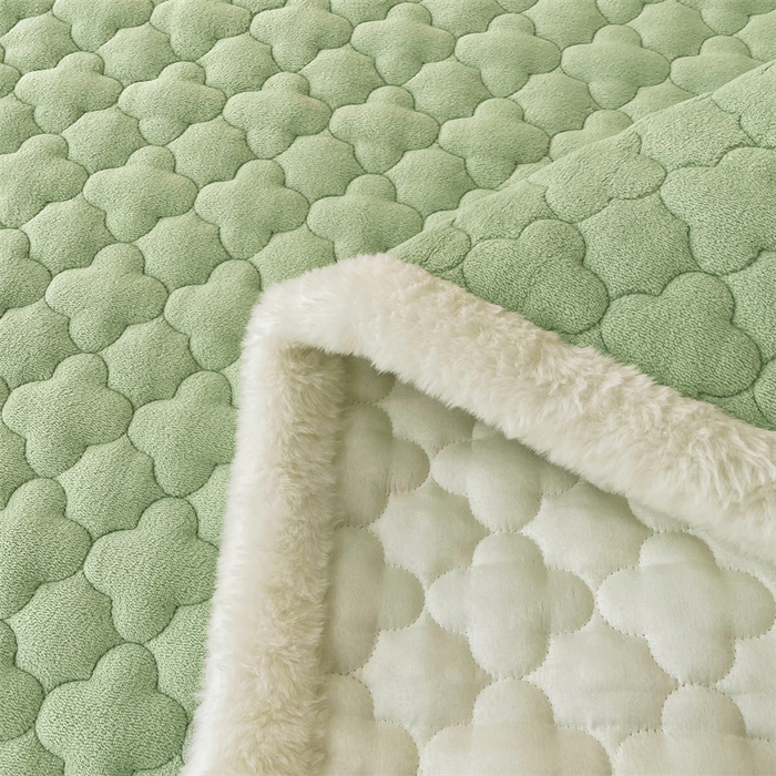 91家纺网 家纺一手货源 找家纺 喜居-2025新款素色牛奶绒床褥床垫-场景二 果绿