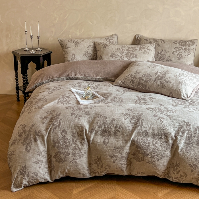 91家纺网 家纺一手货源 找家纺 （总）艺玲家纺 2025新款加厚高克重原麻复古风亚麻印花四件套