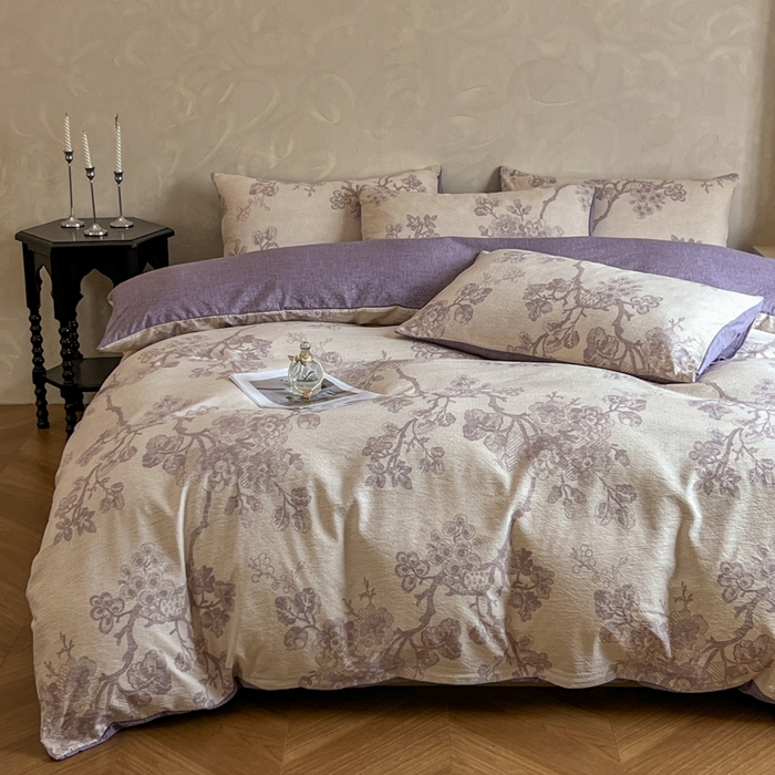 艺玲家纺 2025新款加厚高克重原麻复古风亚麻印花四件套 繁华入梦