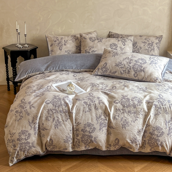 艺玲家纺 2025新款加厚高克重原麻复古风亚麻印花四件套 花田里