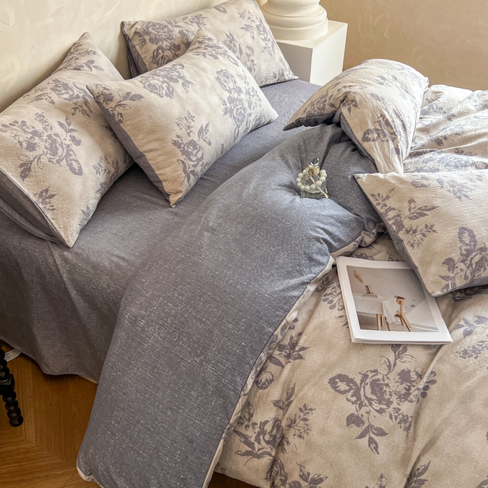 91家纺网 家纺一手货源 找家纺 艺玲家纺 2025新款加厚高克重原麻复古风亚麻印花四件套 花田里