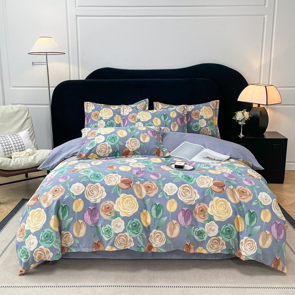 91家纺网 家纺一手货源 找家纺 （总）洁柔直播新款全棉磨毛喷气印花四件套加厚纯棉三件套（一字绣工艺款）