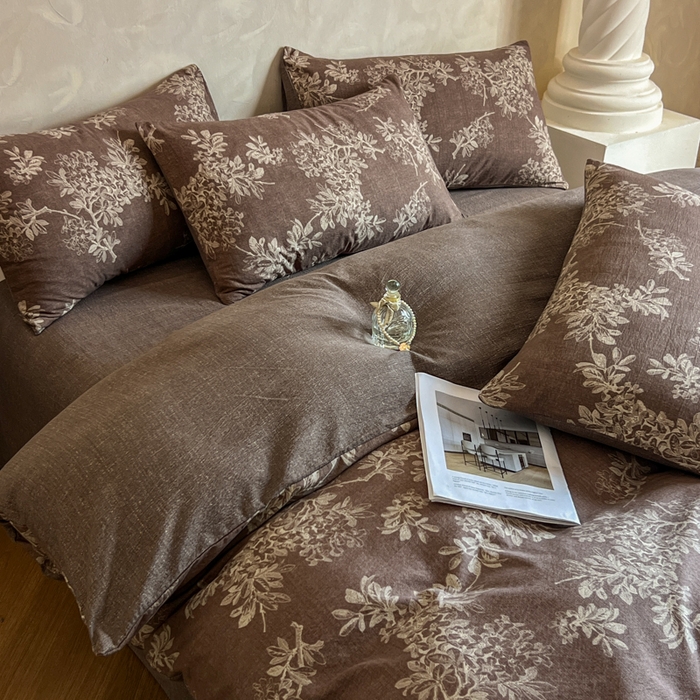 91家纺网 家纺一手货源 找家纺 艺玲家纺 2025新款加厚高克重原麻复古风亚麻印花四件套 锦瑟