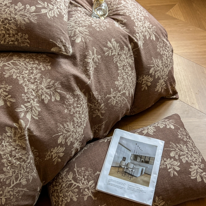 91家纺网 家纺一手货源 找家纺 艺玲家纺 2025新款加厚高克重原麻复古风亚麻印花四件套 锦瑟