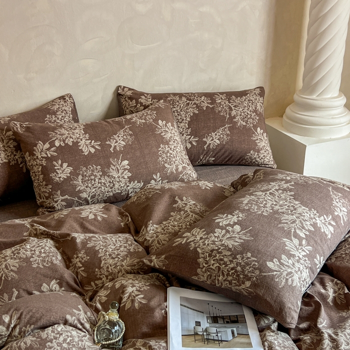 91家纺网 家纺一手货源 找家纺 艺玲家纺 2025新款加厚高克重原麻复古风亚麻印花四件套 锦瑟