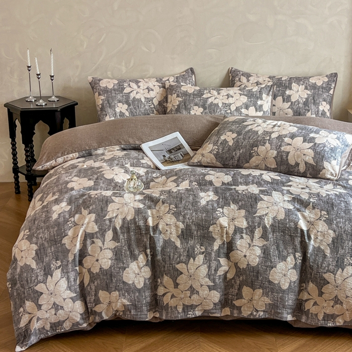 艺玲家纺 2025新款加厚高克重原麻复古风亚麻印花四件套 南栀