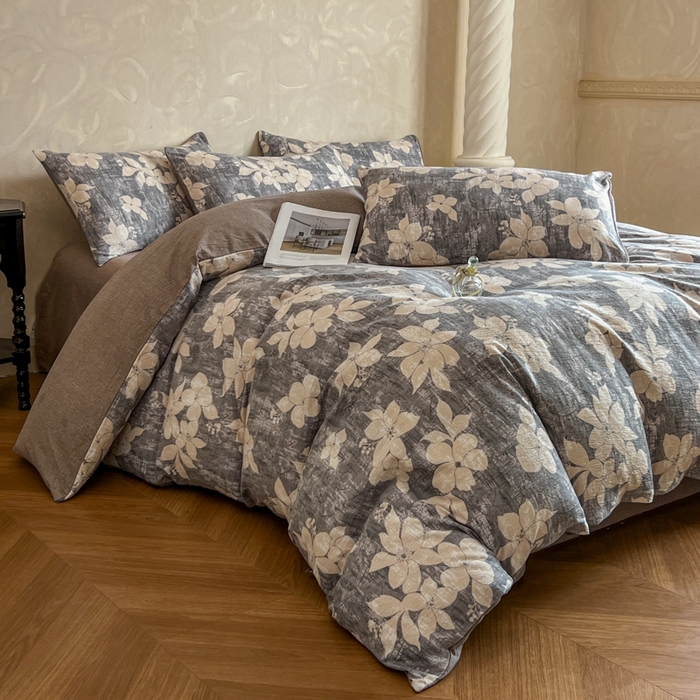 91家纺网 家纺一手货源 找家纺 艺玲家纺 2025新款加厚高克重原麻复古风亚麻印花四件套 南栀