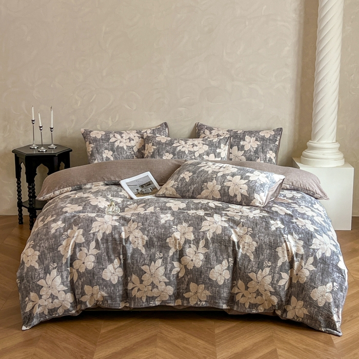 91家纺网 家纺一手货源 找家纺 艺玲家纺 2025新款加厚高克重原麻复古风亚麻印花四件套 南栀