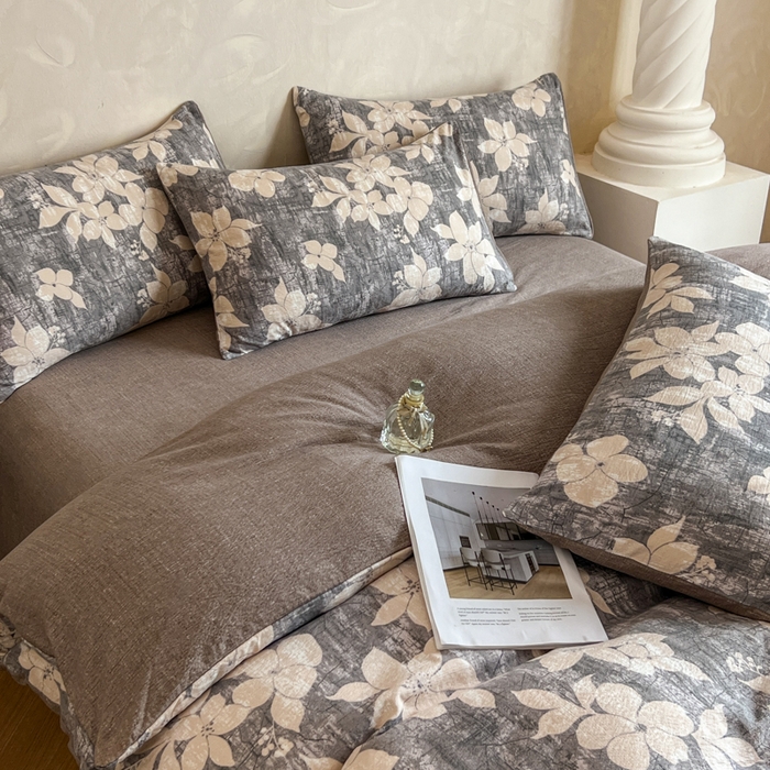 91家纺网 家纺一手货源 找家纺 艺玲家纺 2025新款加厚高克重原麻复古风亚麻印花四件套 南栀