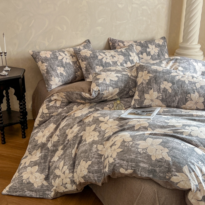 91家纺网 家纺一手货源 找家纺 艺玲家纺 2025新款加厚高克重原麻复古风亚麻印花四件套 南栀