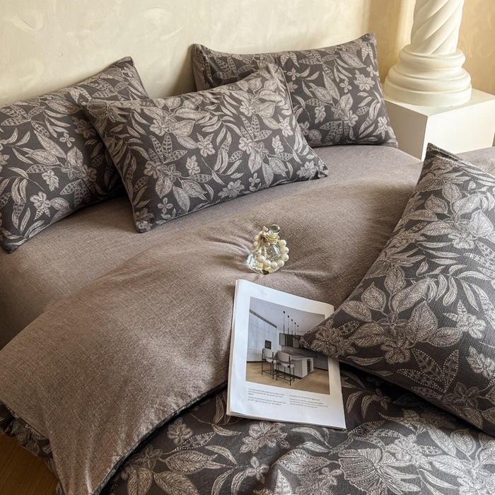 91家纺网 家纺一手货源 找家纺 艺玲家纺 2025新款加厚高克重原麻复古风亚麻印花四件套 青黛