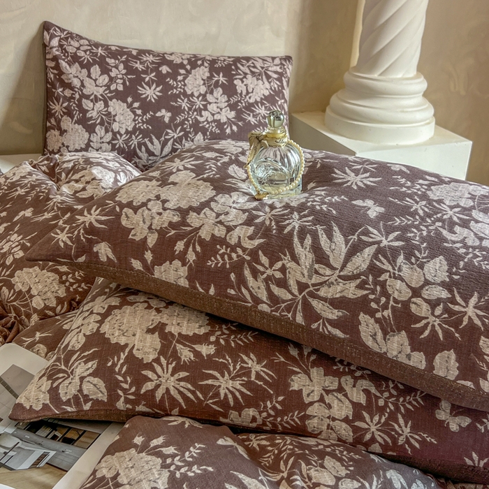 91家纺网 家纺一手货源 找家纺 艺玲家纺 2025新款加厚高克重原麻复古风亚麻印花四件套 山野