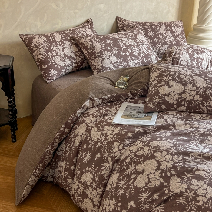 91家纺网 家纺一手货源 找家纺 艺玲家纺 2025新款加厚高克重原麻复古风亚麻印花四件套 山野