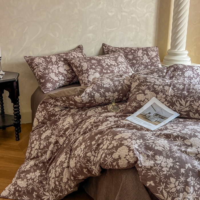 91家纺网 家纺一手货源 找家纺 艺玲家纺 2025新款加厚高克重原麻复古风亚麻印花四件套 山野