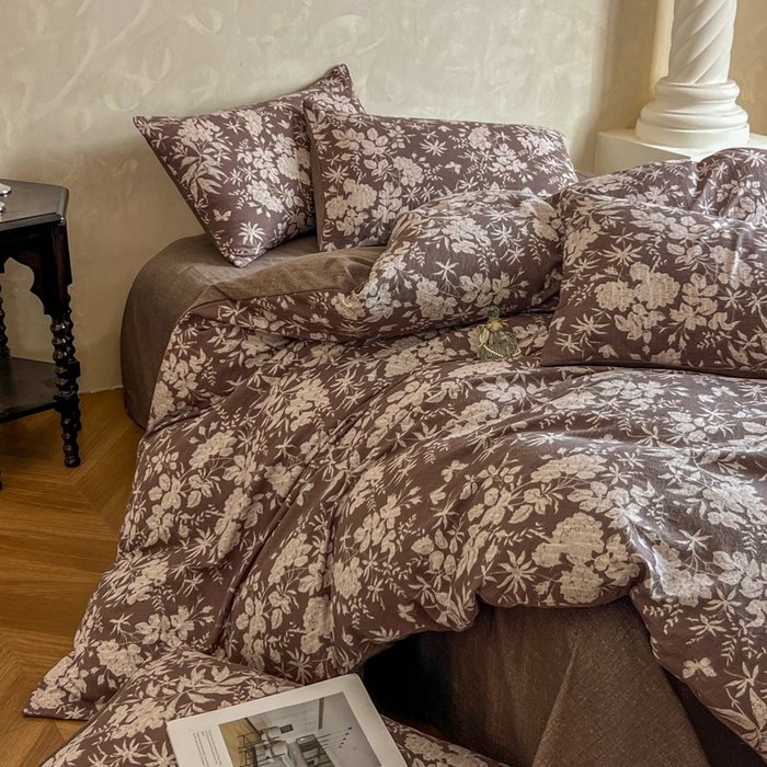 91家纺网 家纺一手货源 找家纺 艺玲家纺 2025新款加厚高克重原麻复古风亚麻印花四件套 山野