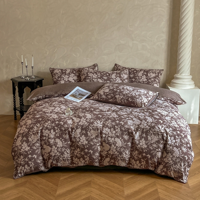 91家纺网 家纺一手货源 找家纺 艺玲家纺 2025新款加厚高克重原麻复古风亚麻印花四件套 山野