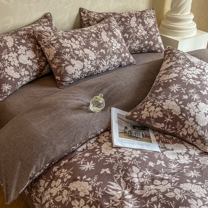 91家纺网 家纺一手货源 找家纺 艺玲家纺 2025新款加厚高克重原麻复古风亚麻印花四件套 山野