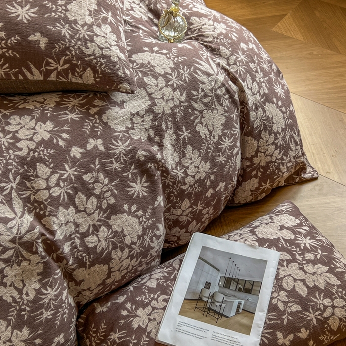 91家纺网 家纺一手货源 找家纺 艺玲家纺 2025新款加厚高克重原麻复古风亚麻印花四件套 山野