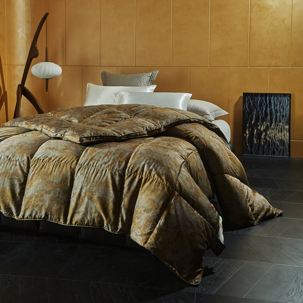 91家纺网 家纺一手货源 找家纺 （总）暖羽屋羽绒馆 2025新款水墨 羽绒被子 95白鹅绒丝被芯  古典中国风 加厚羽毛被2米婚庆