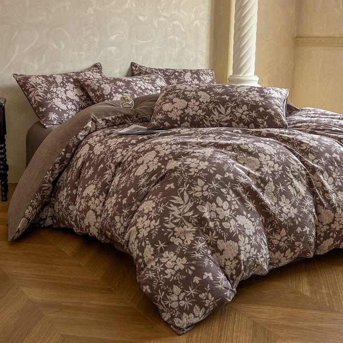 91家纺网 家纺一手货源 找家纺 艺玲家纺 2025新款加厚高克重原麻复古风亚麻印花四件套 山野