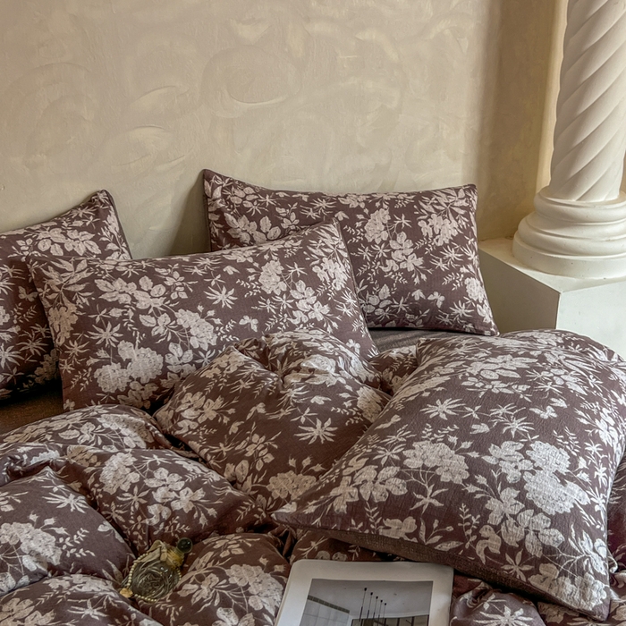 91家纺网 家纺一手货源 找家纺 艺玲家纺 2025新款加厚高克重原麻复古风亚麻印花四件套 山野