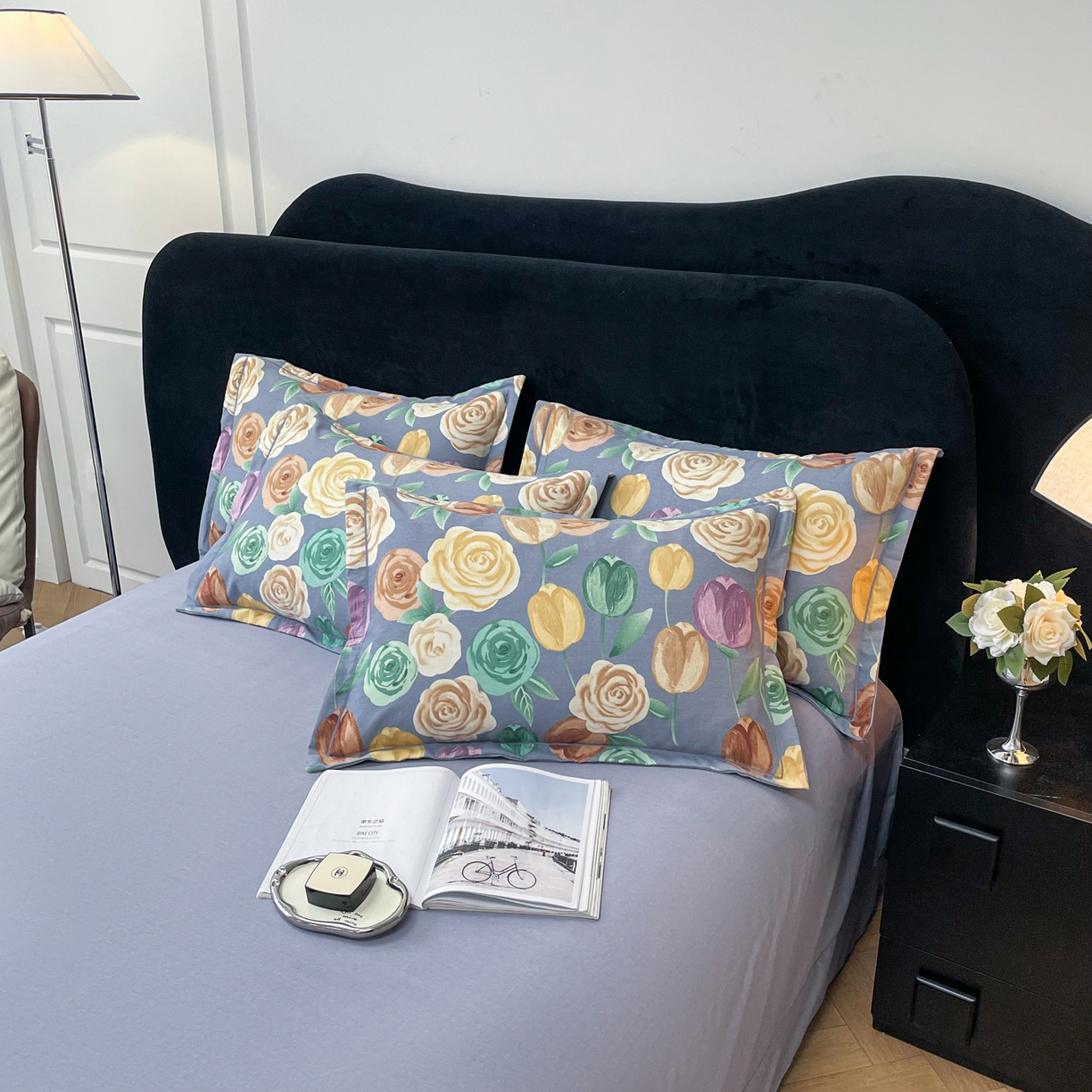 91家纺网 家纺一手货源 找家纺 洁柔直播新款全棉磨毛喷气印花四件套加厚纯棉三件套（一字绣工艺款） 富贵花园