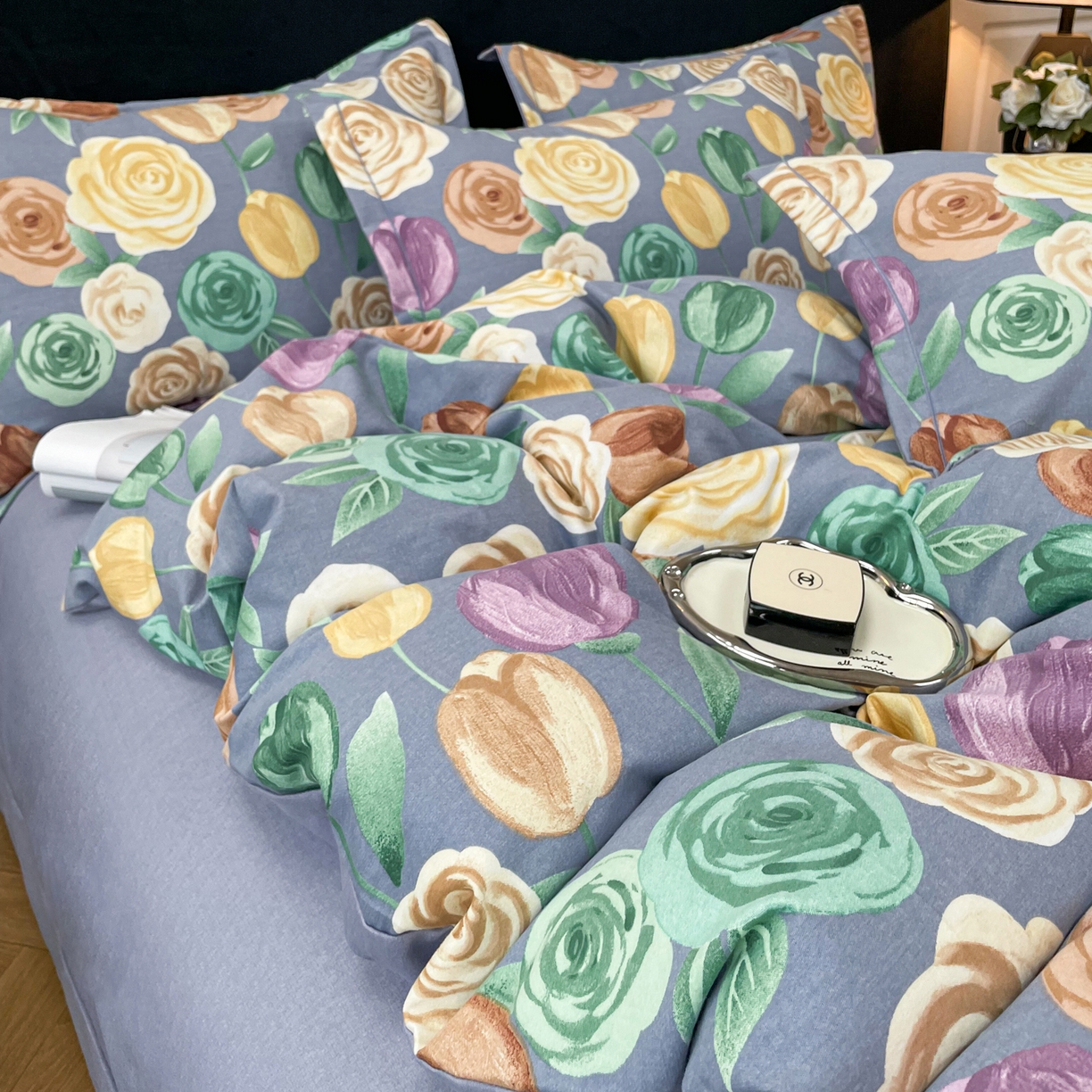 91家纺网 家纺一手货源 找家纺 洁柔直播新款全棉磨毛喷气印花四件套加厚纯棉三件套（一字绣工艺款） 富贵花园