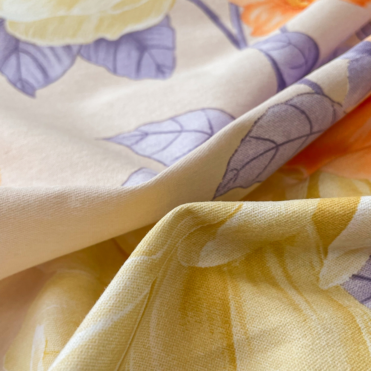 91家纺网 家纺一手货源 找家纺 洁柔直播新款全棉磨毛喷气印花四件套加厚纯棉三件套（一字绣工艺款）花开半秋