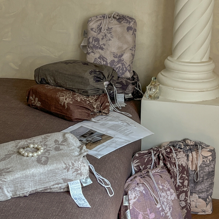 艺玲家纺 2025新款加厚高克重原麻复古风亚麻印花四件套 组合图仅供参考不可下单