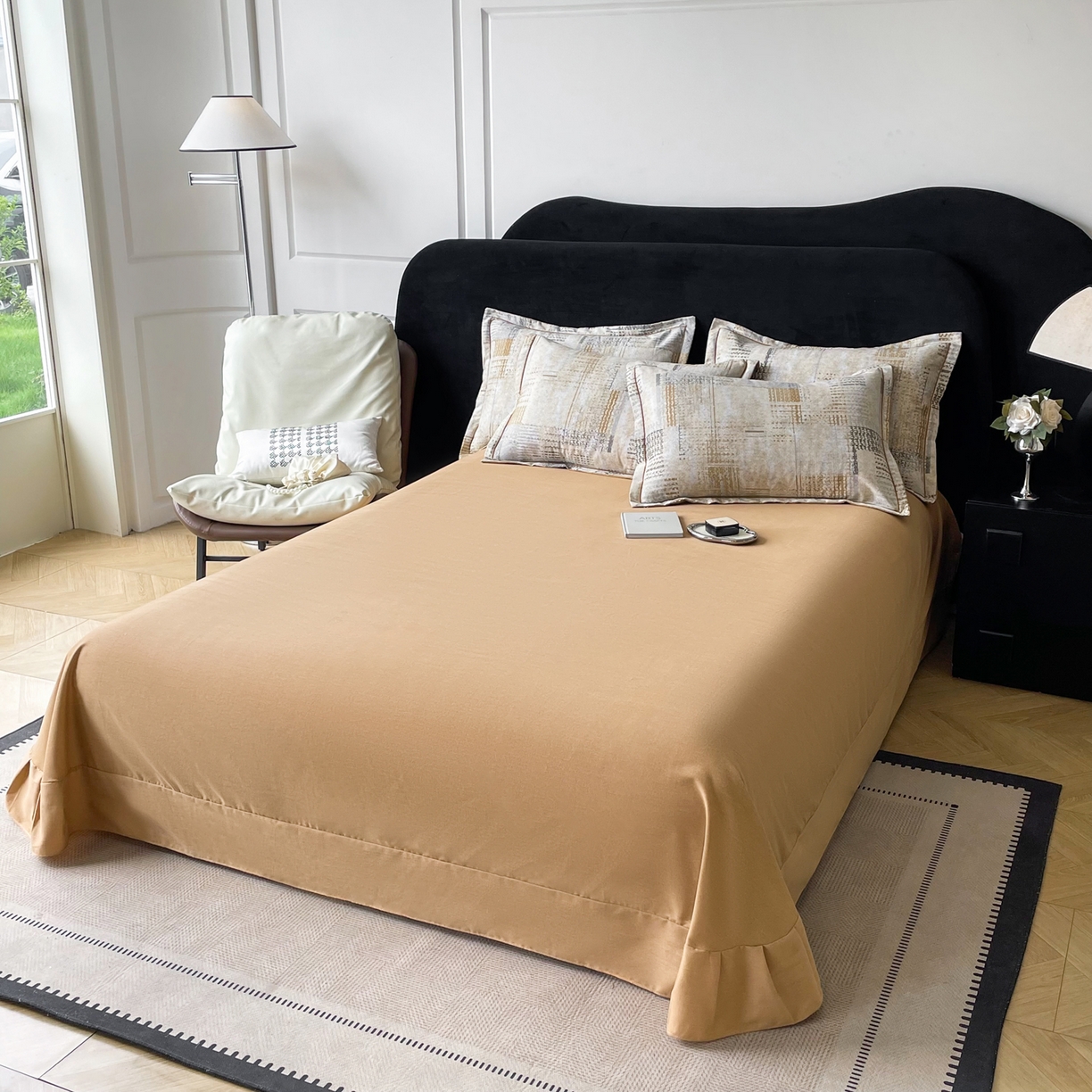 91家纺网 家纺一手货源 找家纺 洁柔直播新款全棉磨毛喷气印花四件套加厚纯棉三件套（一字绣工艺款）渐变卡其