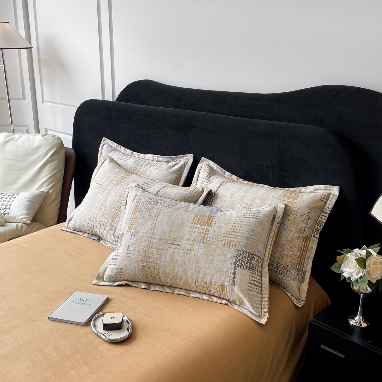 91家纺网 家纺一手货源 找家纺 洁柔直播新款全棉磨毛喷气印花四件套加厚纯棉三件套（一字绣工艺款）渐变卡其